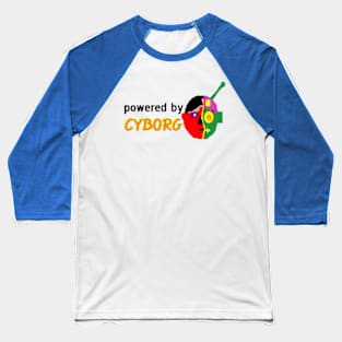 Powered by Cyborg Design on Blue Background Baseball T-Shirt